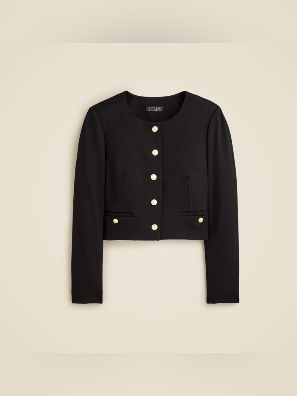 SOLD — NWT J. Crew Cropped Lady Jacket Blazer In Stretch Twill Black Size 8 Gold